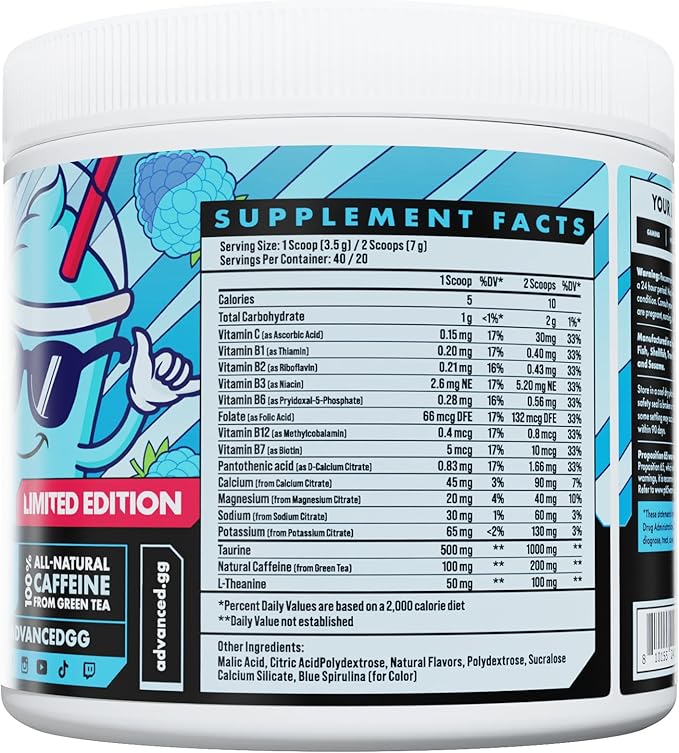 Advanced Energy - Energy Boosting Formula with Electrolytes for Hydration - L-Theanine to Combat Jitters - Sugar Free & Keto Friendly - No Maltodextrin (40 Servings) (Blue Razz Slush)