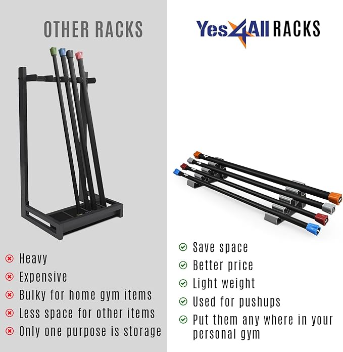 Yes4All Total Body Workout Weighted Bar, Resistance Band Bar, Racks for Strength Training, Exercise Bar for Yoga in Home and Gym - Single/Combo