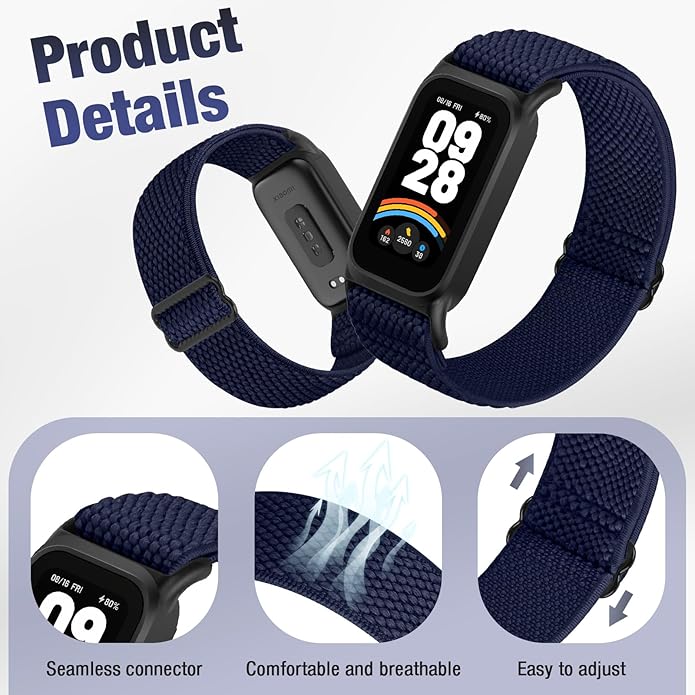 2 Pack Elastic Bands Compatible with Xiaomi Smart Band 9 Active Women Men, Soft Nylon Replacement Sport Wriststrap for Redmi Band 3