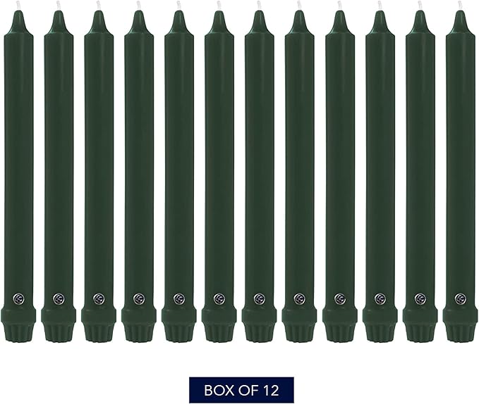 Colonial Candle Unscented Taper Candle, Classic Collection, Evergreen, 10 In, Pack of 12 - Up to 8 Hours Burn