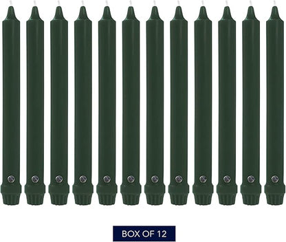 Colonial Candle Unscented Taper Candle, Classic Collection, Evergreen, 10 In, Pack of 12 - Up to 8 Hours Burn