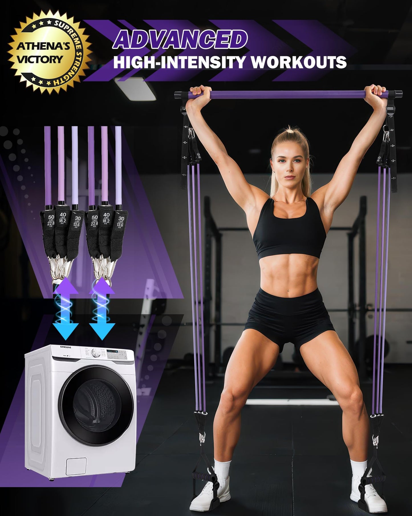ALongSong Upgraded Pilates Bar Kit with Resistance Bands Natural Latex, Heavy-Duty Stainless Steel