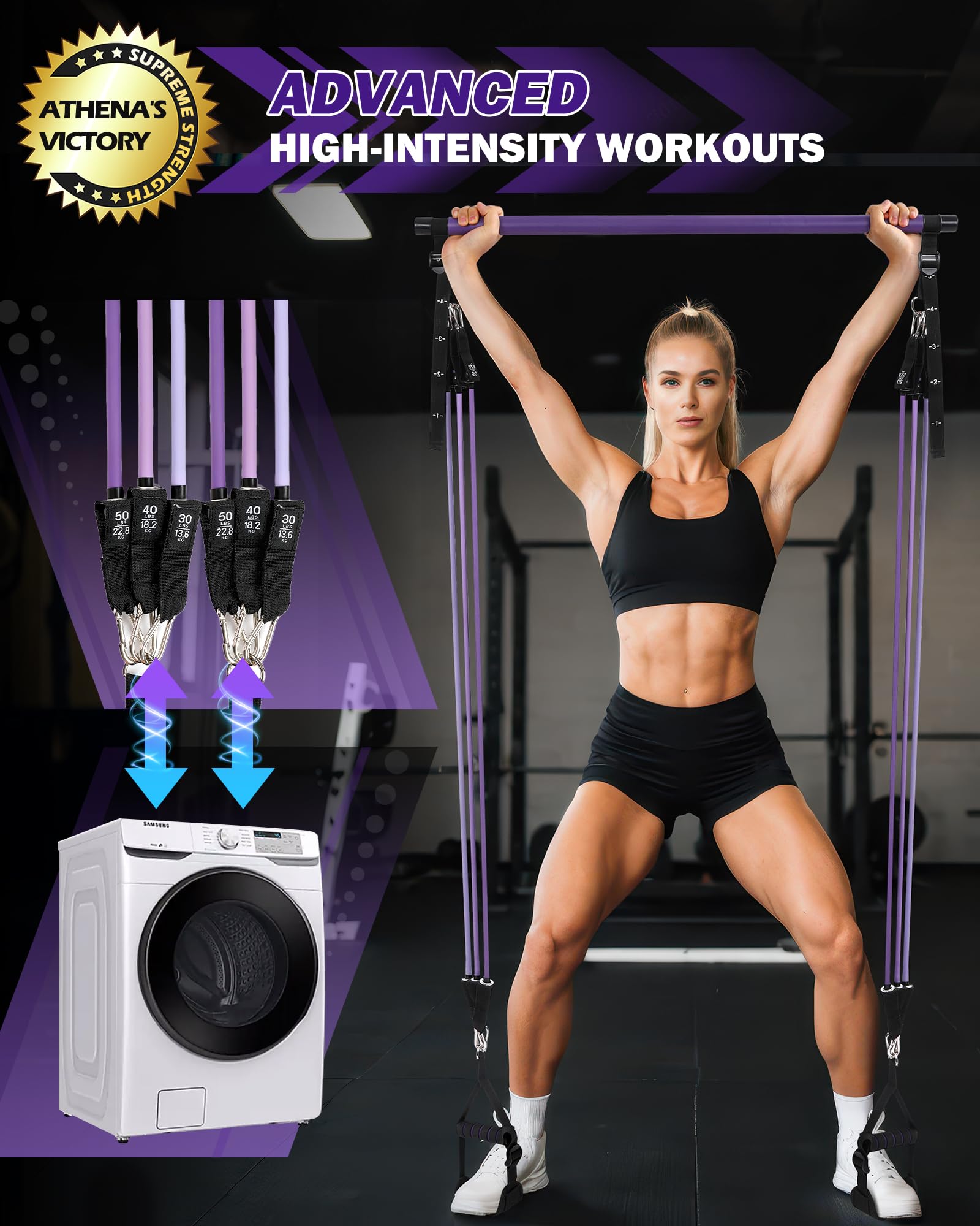 ALongSong Upgraded Pilates Bar Kit with Resistance Bands Natural Latex, Heavy-Duty Stainless Steel