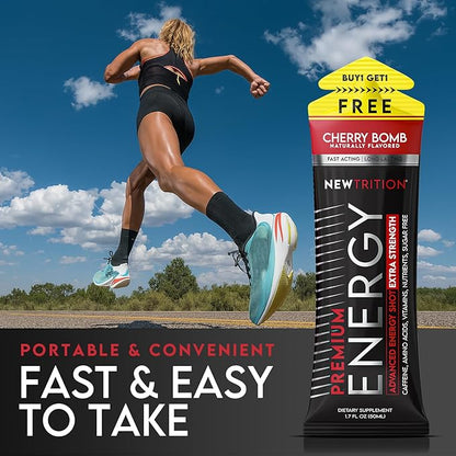 NewTrition® Extra Strength Energy Shots, 250mg Caffeine Energy Shots with Vitamin B & Amino Acids, Sugar-Free Vitamin Energy Shot, 1.7 fl oz (Pack of 6, Cherry Bomb)