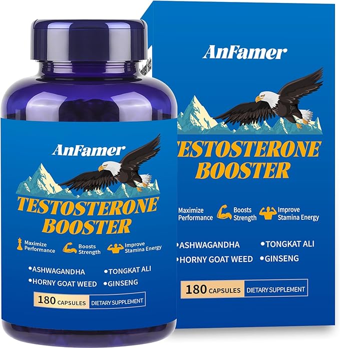 Testosterone Booster for Men with Ashwagandha, L-Arginine, Tongkat Ali, Tribulus, Natural Testosterone Supplement for Men Workout, Strength Booster, Performance and Building Muscle, 180 Capsules