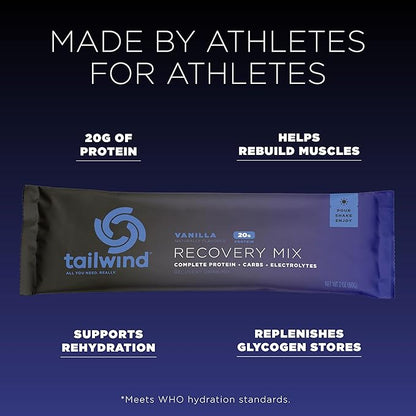 Tailwind Nutrition Recovery Mix, 20 Grams Complete Protein, Carbohydrates, and Electrolytes Powder Drink Mix for Post-Workout, Free of Gluten, Soy, and Dairy, Vegan, 12 Servings, Vanilla