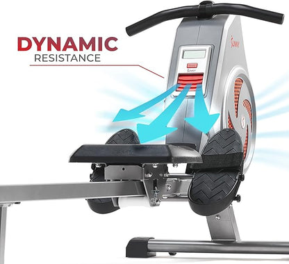 Sunny Health & Fitness Rower w/Long Slide Rail, Cardio Rowing Equipment for Home Gym Training w/LCD Monitor & Device Holder, Optional Free SunnyFit App Bluetooth Connection