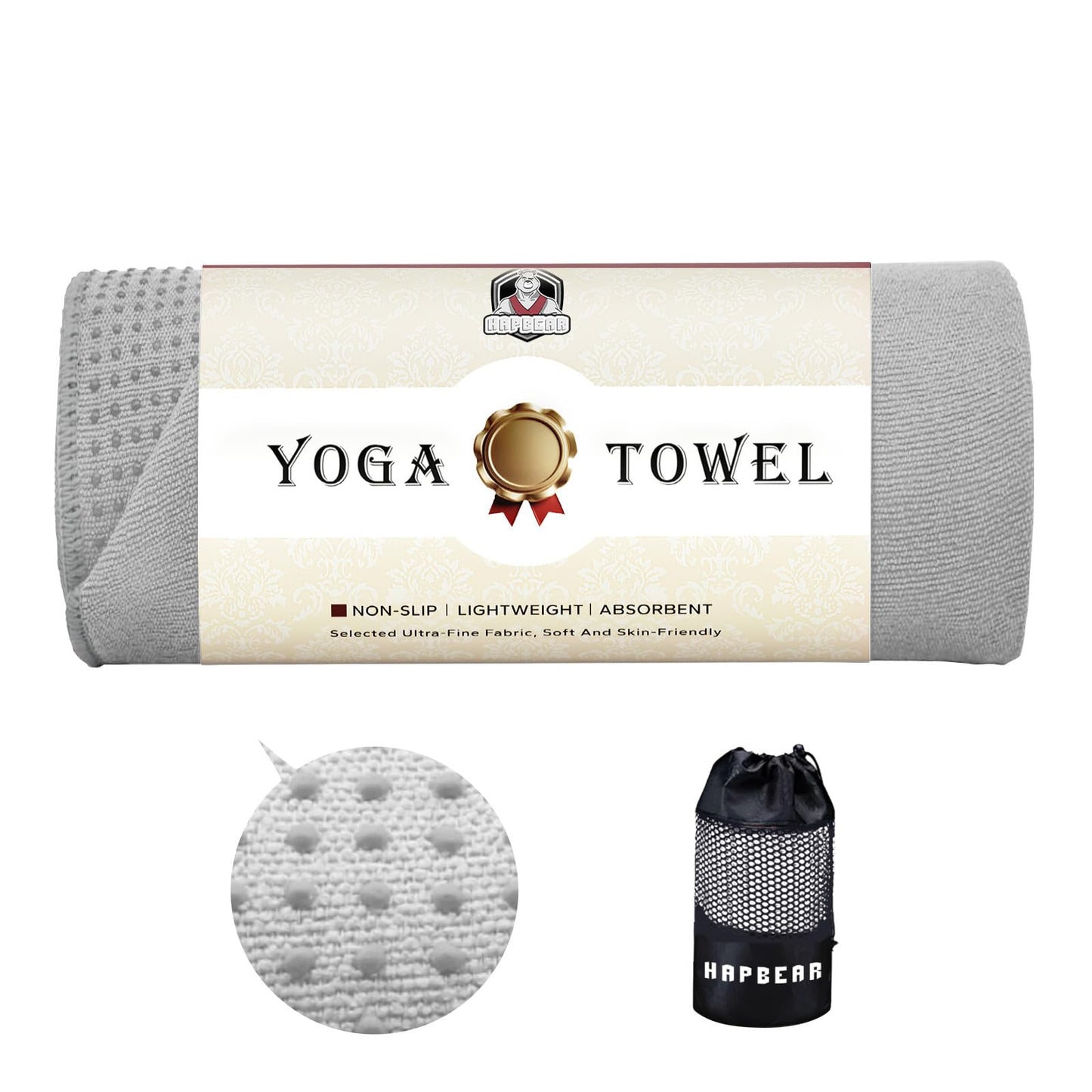 HAPBEAR Non Slip Yoga Mat Towel with Grip Dots, 72" x 24" Hot Yoga Towel - Super Absorbent