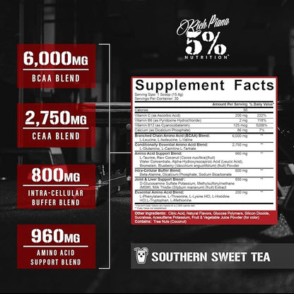 5% Nutrition Rich Piana AllDayYouMay BCAA Powder | Premium Intra & Post Workout Amino Acids, Hydration, Endurance, Muscle Recovery, Joint & Liver Support | 16.3 oz, 30 Servings (Southern Sweet Tea)