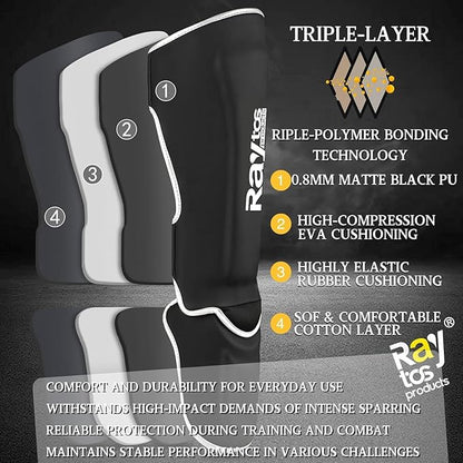 Muay Thai Shin Guards - MMA Kickboxing Leg Instep Protective Pads, Martial Art Sparring Gear for BJJ Karate Boxing Taekwondo Training, Men Adults Kids Children