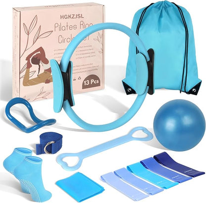 Home Pilates Essentials Kit for Women,Pilates Equipment Set with 9 Inch Yoga Ball,Figure 8 Resistance Band,Pilates Bands & Accessories,Pilates Ring and Ball Set for Beginners Home Workouts