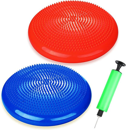 2 Pcs Wiggle Seat Inflated Wobble Cushion Flexible Balance Disc with Air Pump for Core Stability Strengthening Improving Posture Physical Exercise
