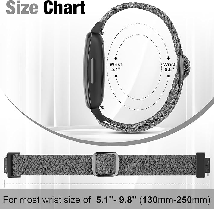 Elastic Braided Watch Band Compatible with Fitbit Inspire 3/Inspire 2/Inspire/Inspire HR/Fitbit ace 3/Ace 2, Adjustable Stretchy Strap Sport Nylon Loop Replacement Wristband for Fitbit Inspire
