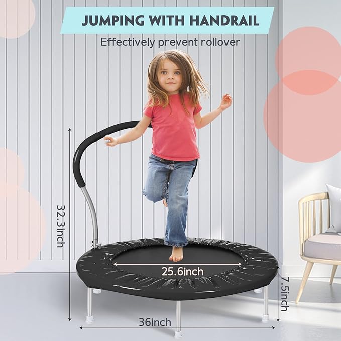 36-Inch Kids Trampoline with Handle - Indoor Mini Tranpoline for Toddlers, Small Fitness Rebounder for Indoor and Outdoor Use