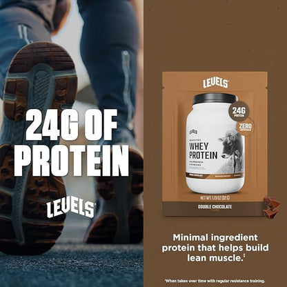 Levels Grass Fed Whey Protein Powder, No Artificials, 24G of Protein, Double Chocolate, 12 Count