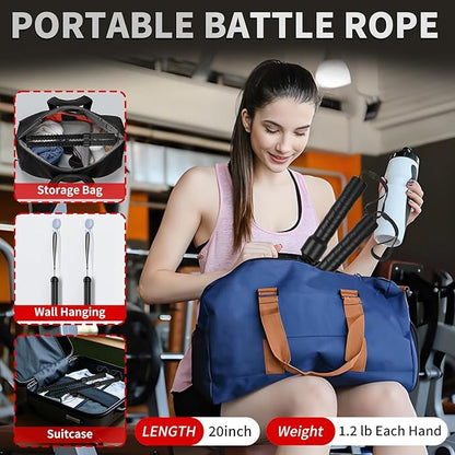 Ropeless Battle Ropes for HIIT Workouts, Cardio & Muscle Training, Low-Impact Cardio Training, Portable Cordless Home Gym Equipment for Men & Women with Non-Slip Gloves