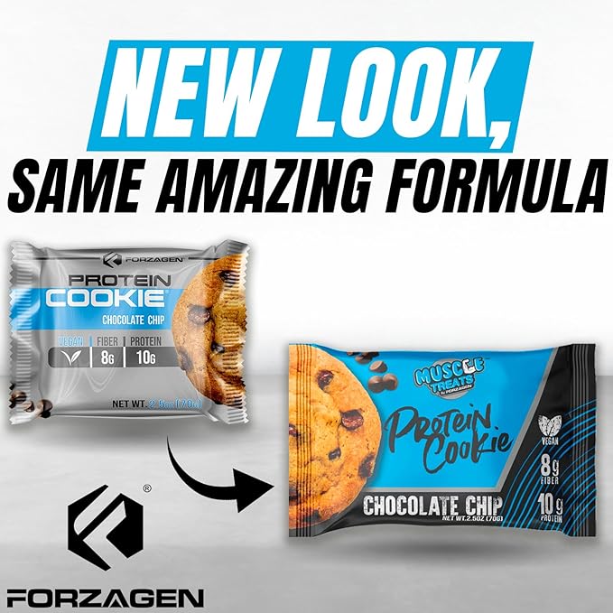 Forzagen Vegan Protein Cookies - Chocolate Chip Flavor | Low Carb Protein Treats, Healthy Snacks, No Artificial Sweeteners and Trans Fat | Plant Based Vegan Snack,10g of Protein per Serving | 12-Pack