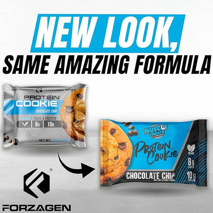 Forzagen Vegan Protein Cookies - Chocolate Chip Flavor | Low Carb Treats, Healthy Snacks, No Artificial Sweeteners and Trans Fat | Plant Based Vegan Snack,10g of Protein per Serving | 6-Pack