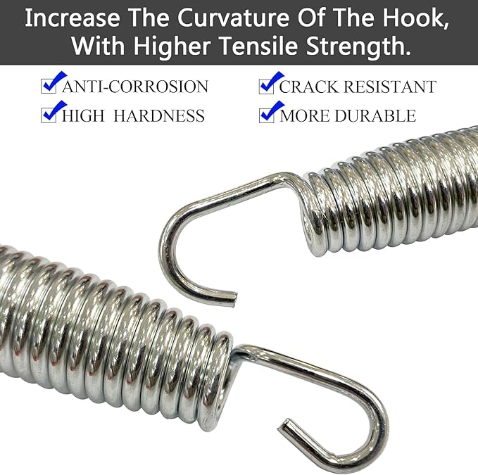 3.7'', 6.5'', 7'' Trampoline Springs,16pcs Heavy Duty Stainless Steel Replacement Trampoline Springs with T-Hook Tool Trampoline Accessories