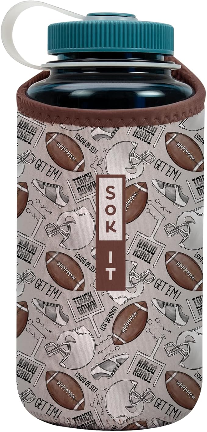Sok It BotlSok Water Bottle Sleeve Insulated Neoprene Cover (Football, Fits 32oz Nalgene)