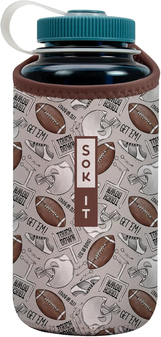 Sok It BotlSok Water Bottle Sleeve Insulated Neoprene Cover (Football, Fits 32oz Nalgene)