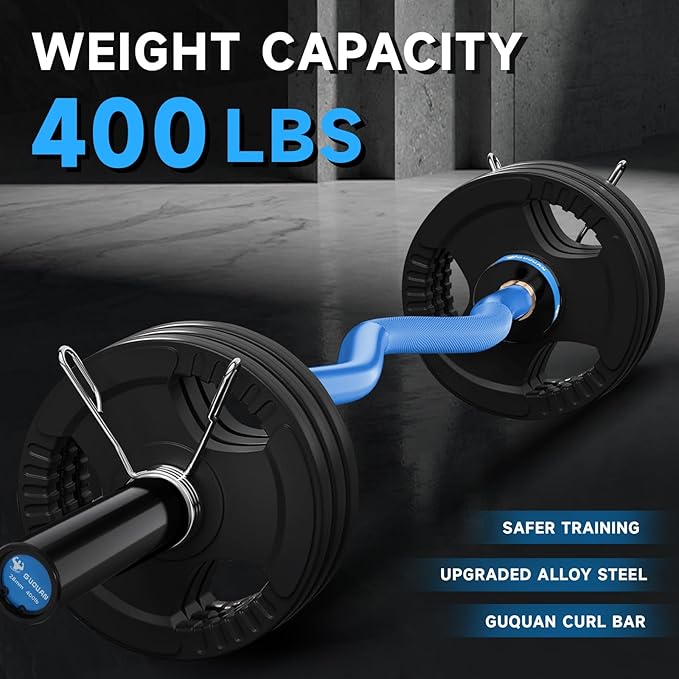 Olympic EZ Curl Barbell Bar, 400LBS Weight Capacity Olympic Curl Bar, 4ft Barbell Weight Bar with Knurled Grip for 2 Inch Weight Plates, Hip Thrusts,Squat,Biceps-Home Gym Weight Bar