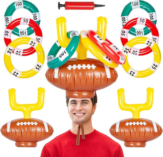 2 Set Inflatable Football Post Ring Toss, Goal Post Ring Game, Football Goal Post for Kids, Family, Birthday Games Indoor and Outdoor Party Supplies (2 Toss Post Hats 6 Rings 1 Pump)