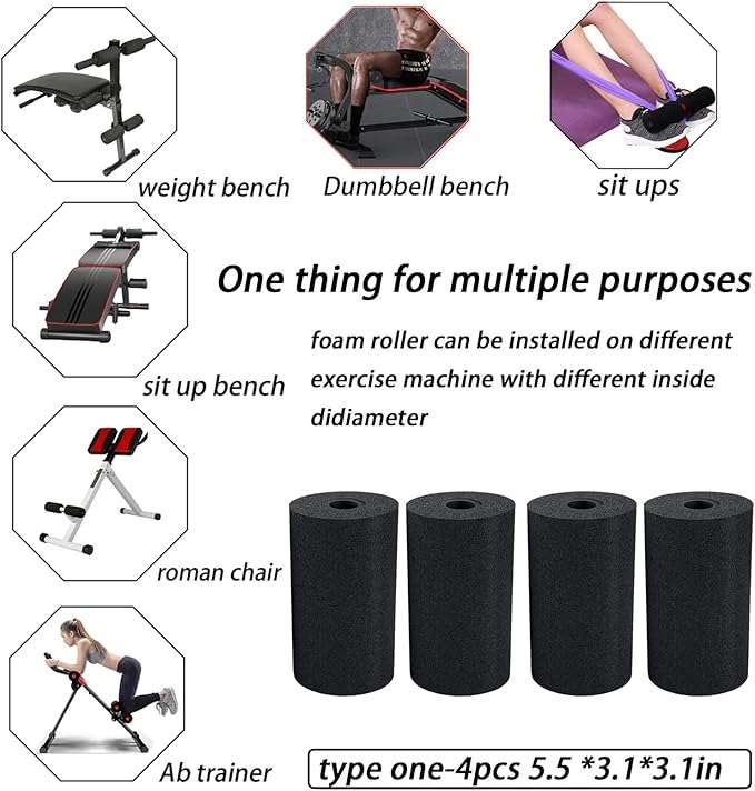 Foot Foam Pads Rollers Replacement (5.5 * 3.1 * 3.1in), Padding Cover for Inversion Table, Workout Bench, Sits Ups Replacement Parts, Home Gym Accesories