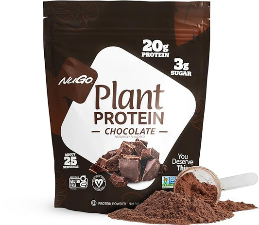 NuGo Plant Protein Powder, Chocolate, 20g Vegan Pea Protein, Low Sugar, Gluten Free, Dairy Free