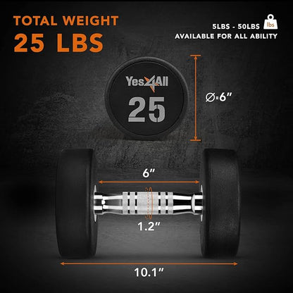 Yes4All Urethane Dumbbell with Anti-Slip Knurled Handle 5-50 LB for Muscle Building - Sold Individually
