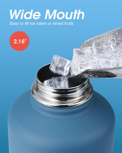 Coolflask Half Gallon Water Bottle Insulated with Straw & 3 Leakproof Lids