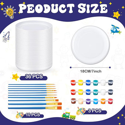 Tenceur 36 Pcs DIY Plastic Flying Disks Bulk 7 Inch Color Your Own White Flying Disc with 10 Paintbrushes and 3 Paints for Party Favors and Crafts Fun Home Activities Games