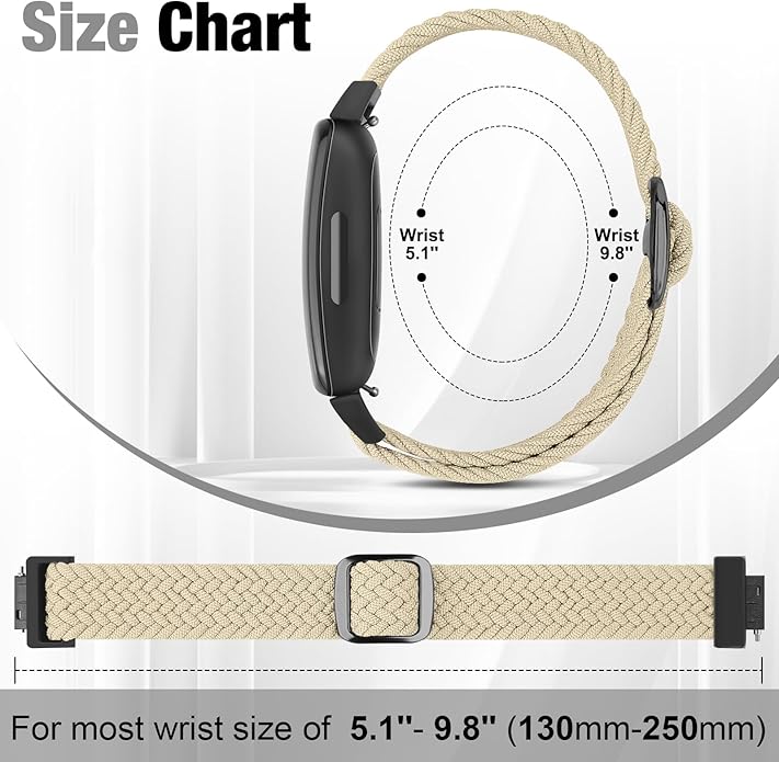 Elastic Braided Watch Band Compatible with Fitbit Inspire 3/Inspire 2/Inspire/Inspire HR/Fitbit ace 3/Ace 2, Adjustable Stretchy Strap Sport Nylon Loop Replacement Wristband for Fitbit Inspire