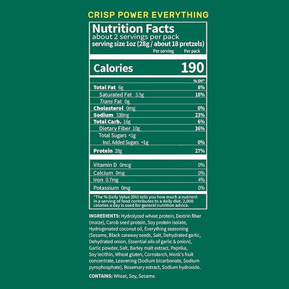 Crisp Power Protein Pretzels, Everything, High Protein Vegan Keto Snack, 28 G Plant Based Protein, Low Carb Crunchy Pretzel Snacks, Sugar Free, No Seed Oils, 1.75 oz Bags, 6 Pack