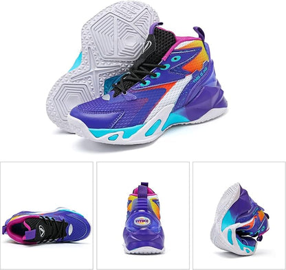 VITUOFLY Kids Basketball Shoes Boys Air Cushion Sneakers Girls Mid Top School Hoops Shoes Non-Slip Outdoor Sports Running Gym Comfortable Durable Little Kid/Big Kid