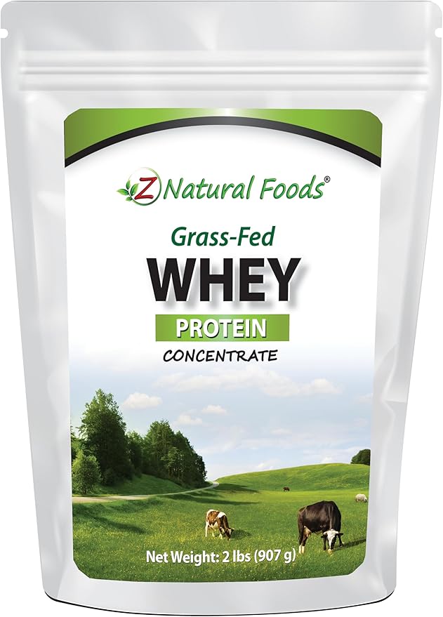 Z Natural Foods Grass-Fed Whey Protein Concentrate - Clean Whey Protein Powder from New Zealand - Cold Processed Pure Whey Protein with Essential Amino Acids for Nutrition & Fitness, Unflavored, 2 lbs