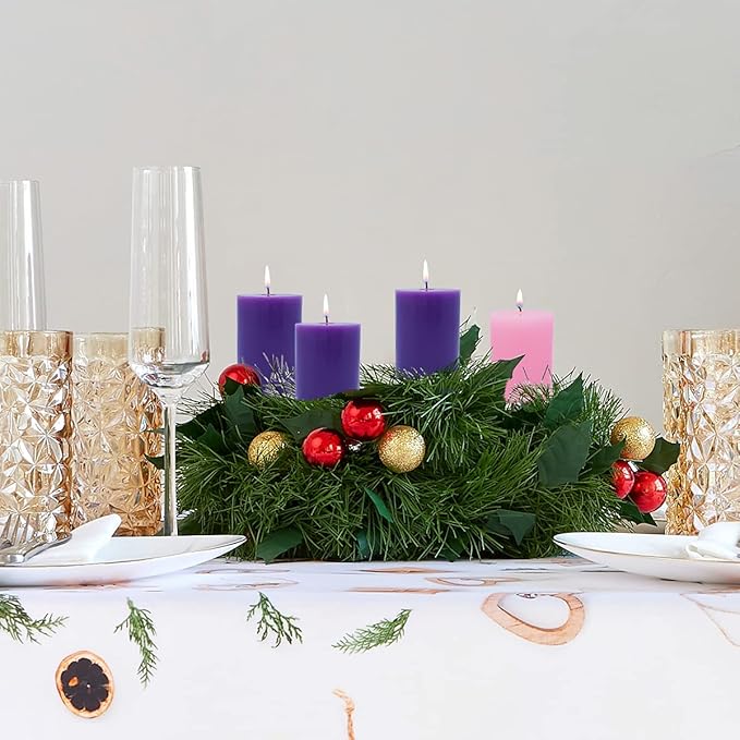 2x3 Inch Advent Pillar Candles Set of 4 Unscented Dripless Purple Pink Candles for Christmas Weddings Home Holidays Relaxation Spa Church