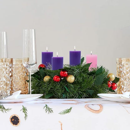 2x3 Inch Advent Pillar Candles Set of 4 Unscented Dripless Purple Pink Candles for Christmas Weddings Home Holidays Relaxation Spa Church