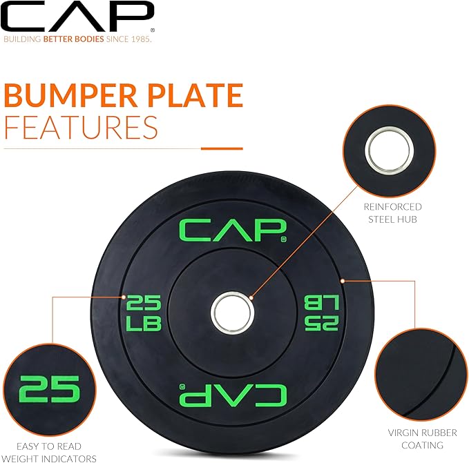 CAP Barbell 2-Inch Olympic Bumper Plate Weight Set | 100-370 lbs | Multiple Options