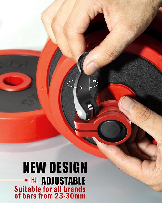 Narrow Barbell Clips 2.5cm Width for Olympic Bars, 0.9-1.18inch Adjustable Weight Clamps, Quick Release Locking Collars for Weightlifting