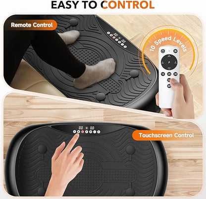 FEIERDUN Assisted Version 2 in 1 Vibration Plate, Whole Body Vibration Plate Exercise Machine for Lymphatic Drainage, with Inflatable Cushion, Push-up Handles, 2 Resistance Bands for Healthy