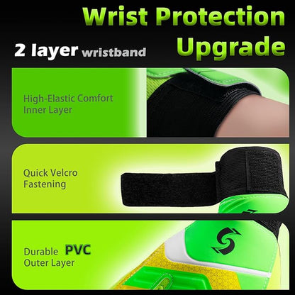 Sportout Kids Goalkeeper Gloves, Soccer Gloves with Double Wrist Protection and Non-Slip Wear Resistant Latex Material to Give Protection to Prevent Injuries
