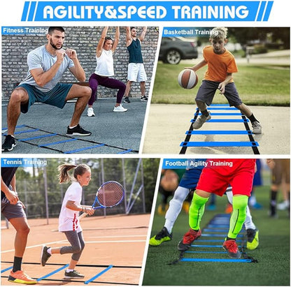 Soccer Speed Agility Training Set - 20FT Agility Ladder 12/16 Sports Cones and Soccer Kick Trainer Football Training Equipment Footwork Drills for Youth and Adults