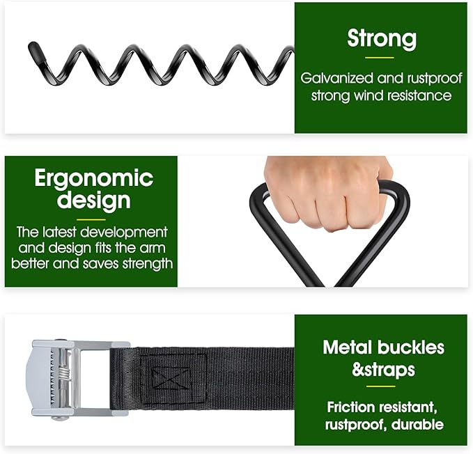 Trampoline Stakes Heavy Duty Trampoline Anchors Kit, Spiral Screw In Ground Anchors with Straps, Earth Anchors Earth Anchors Swing Set Anchors for Trampoline