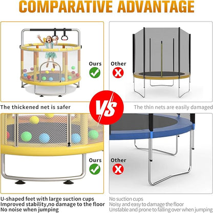 55" Small Trampoline for Kids, Telawah Indoor Outdoor with with Enclosure Net, Safety Enclosure, Round Jumping Mat with Basketball Hoops, Birthday Gifts for Children