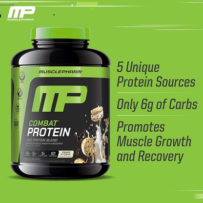 MusclePharm Combat Protein Powder, Cookies ?˜N??Cream Flavor, Fuels Muscles for Productive Workouts, 5 Protein Sources including Whey Protein Isolate & Egg Albumin, Gluten Free, 4 lb, 52 Servings