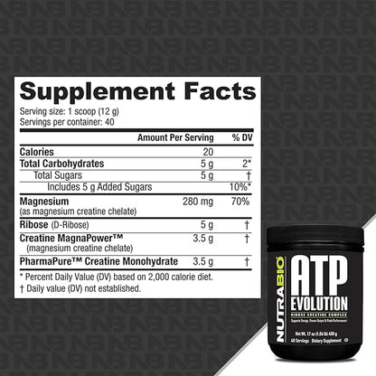 NutraBio ATP Evolution, Supercharged Muscle Recovery, 500g Powder - 40 Servings