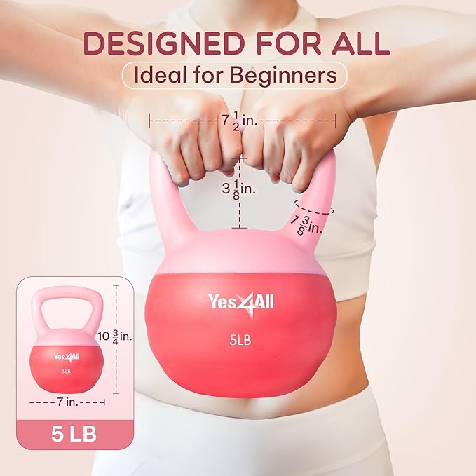 Yes4All Soft Kettlebell, PVC Kettlebells Exercise Weights & Color-Coded Strength Training Kettlebells with 4 Options (5,10,15,20lb), Gentle Hand Weights for Women at Home