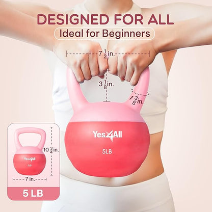 Yes4All Soft Kettlebell, PVC Kettlebells Exercise Weights & Color-Coded Strength Training Kettlebells with 4 Options (5,10,15,20lb), Gentle Hand Weights for Women at Home
