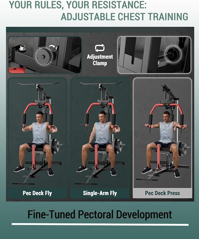 Full Body Workout Station with LAT Pulldown, Chest Press, Leg Extension, Seated Row | Compact Home Gym Equipment for Small Spaces | 300LB Capacity | Fits 1"& 2" Plates (Weights Not Included)